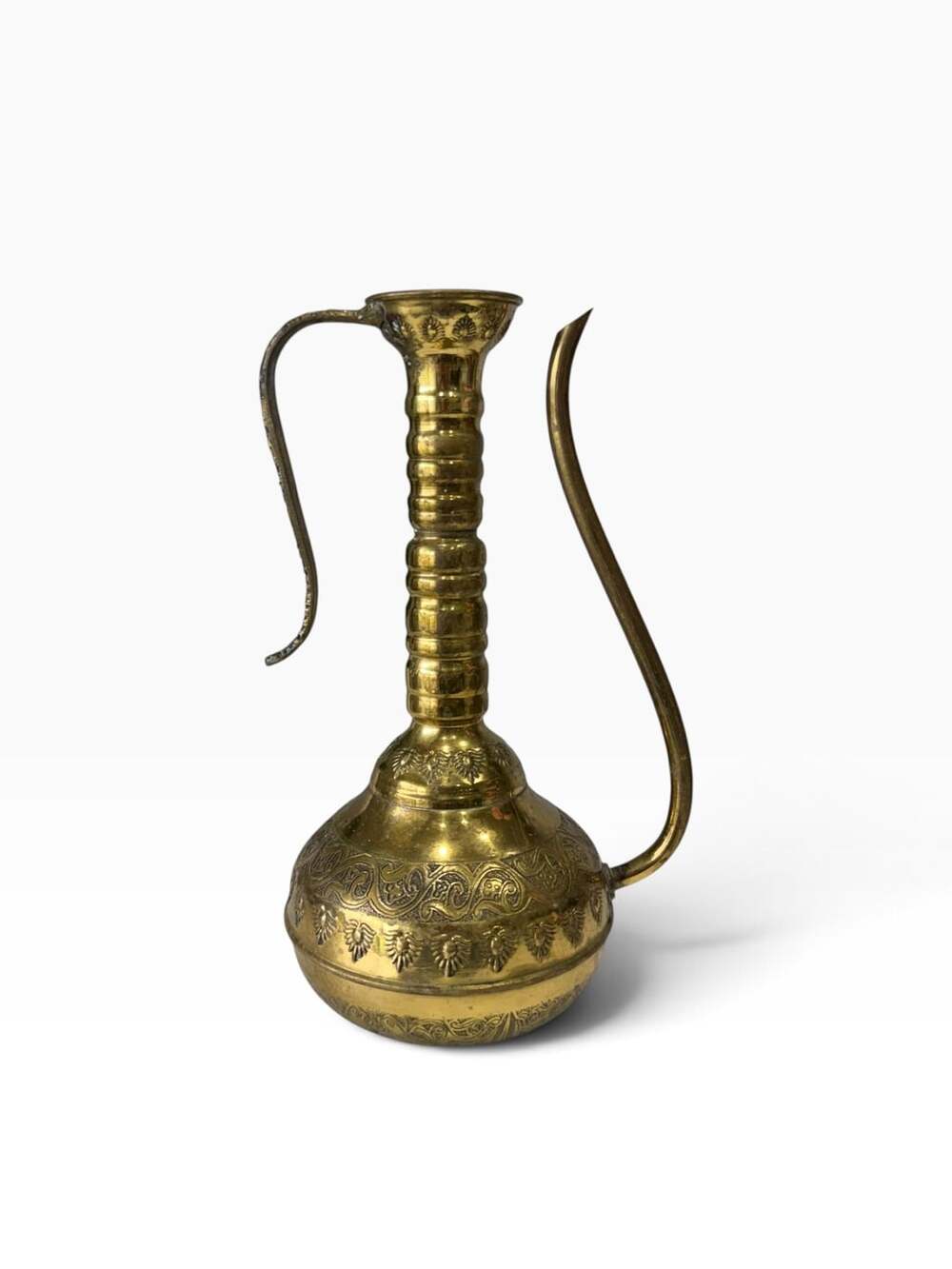 Vintage Brass Ewer Vase ZY India World Gift Etched Floral Design